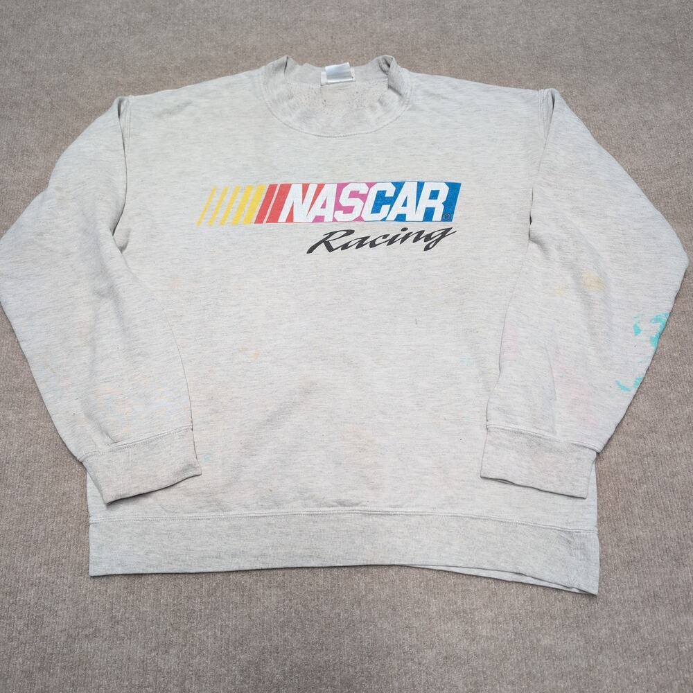 Vintage Nascar Racing Men's Gray Crewneck Sweatshirt Size M READ DESCRIPTION